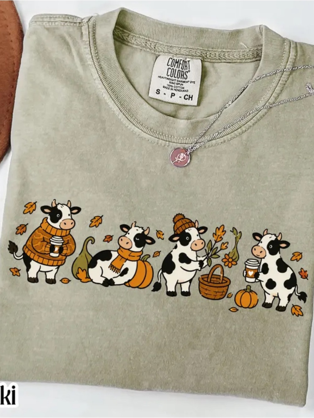 Comfort Colors Sage Short Sleeve Tee with Fall Cow Parade Graphic